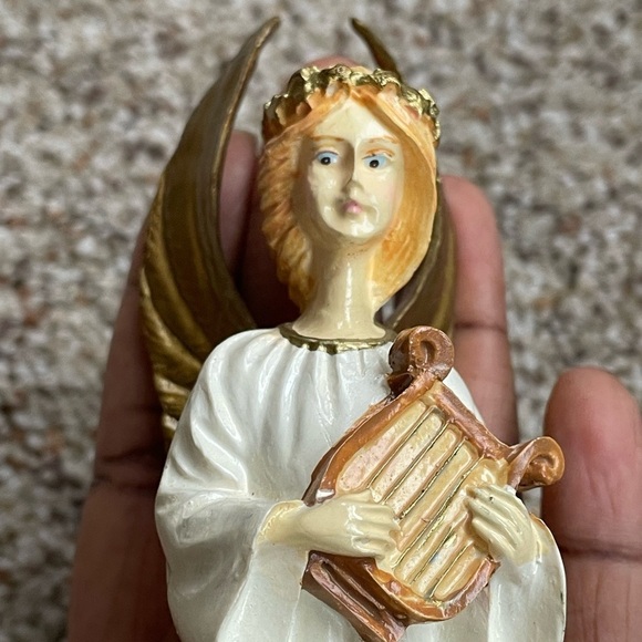 Porcelain  white Angel With golden wings and  Harp - Picture 4 of 7